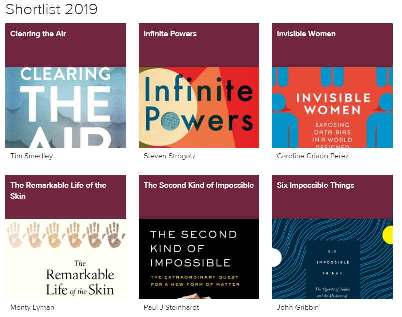 2019 Shortlist for the Royal Society Prize for Science Books